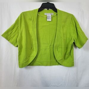 Madison Leigh Womens Boho Lime Green Open‎ Front Short Sleeve Shrug Bolero Sz 12